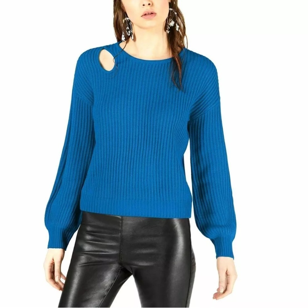 Bar III Womens Balloon Sleeve Pullover Knit Sweater Beacon Blue Size XXL NWT